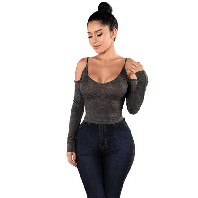 Women's Blouses Sexy Gallus Long Sleeve Off