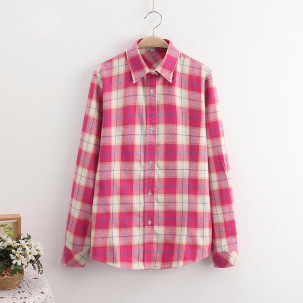 Women Blouses Long Sleeve Plaid Blouse Streetwear