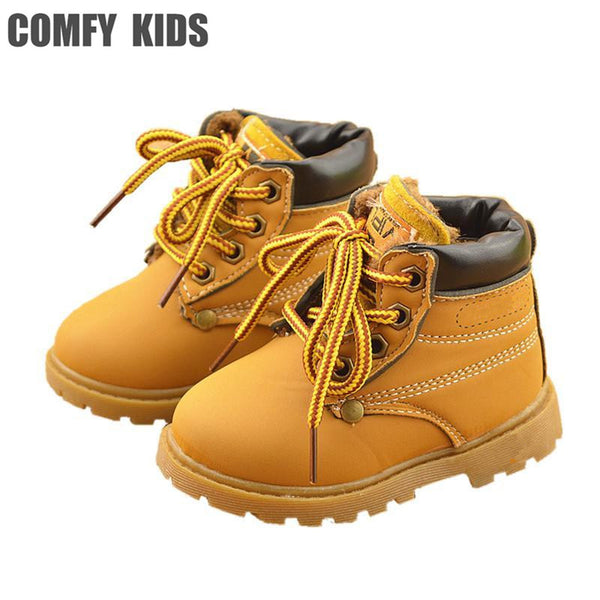 Winter  Leather Snow Boots For Girls and Boys With Warm Plush