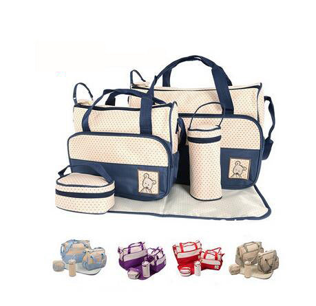 Five-piece mummy bag for moms with nappy bags function and 2014 baby diaper mama Bags maternity