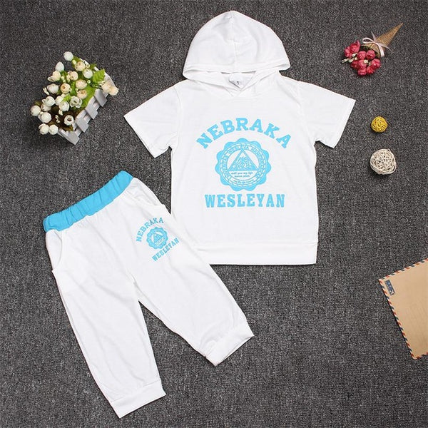 Hot New 2017 summer girls boys letter print children clothing set baby clothes short-sleeve T-shirt hoodies pant kids sport suit