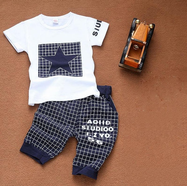 Baby boy clothes 2017 Brand summer kids clothes sets t-shirt+pants suit clothing set Star Printed Clothes newborn sport suits