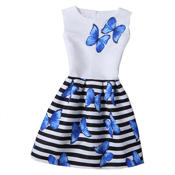 Summer Girls Dress With Butterfly Floral Print