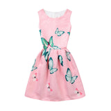 Summer Girls Dress With Butterfly Floral Print