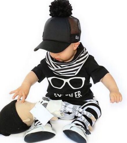 ST203  Hot selling children clothing  set baby clothes glasses pattern short-sleeved T + stripe pants fashion boys clothes