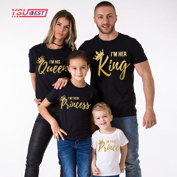 Summer Family Matching Outfits Matching Father Mother Daughter Son Clothes Cotton Short Sleeve T-shirt King Queen Family Look