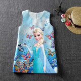 Summer Girls Dress Anna Elsa Dress Party Vestidos Teenagers Butterfly Print Princess Dress for Girls Elza Baby Girl Clothes