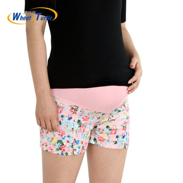 [Wheat Turtle] 2017 Summer Flower Shorts For Maternity Ultra Thin Hot Pants For Pregnant Women Chic Short Trousers of Pregnancy