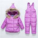 Children's Snow Hooded Down Feather Jacket And Overall Set