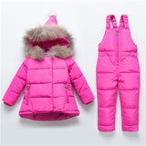 Children's Snow Hooded Down Feather Jacket And Overall Set